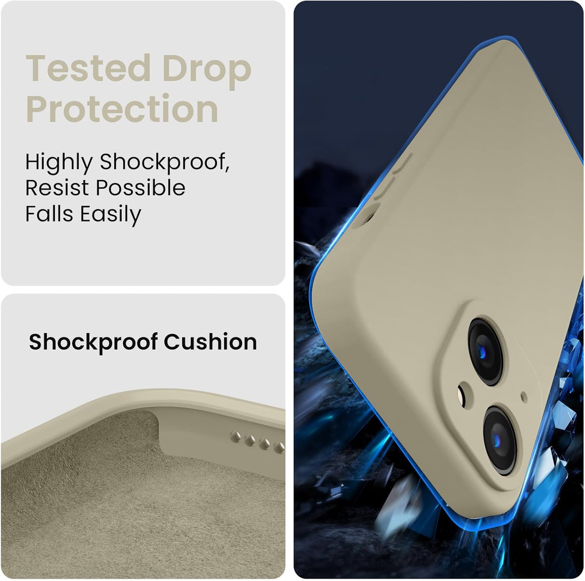 FireNova Designed for iPhone 14 Case, Silicone Upgraded [Camera Protection] Phone Case with [2 Screen Protectors], Soft Anti-Scratch Microfiber Lining Inside, 6.1 inch, Khaki