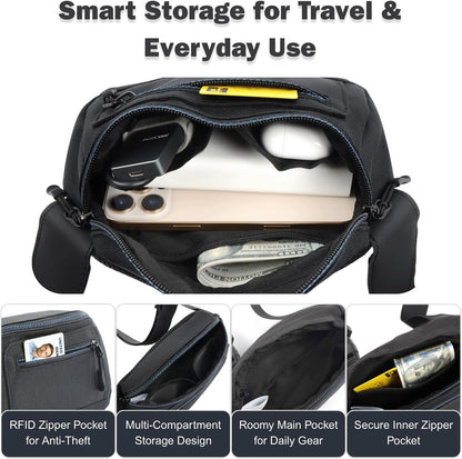 RFID Blocking Anti Theft Fanny Pack for Women and Men with Safety Hook for Travel and Daily Commute Water Resistant Crossbody Waist Bag Multiple Pockets Lightweight QUATIAN