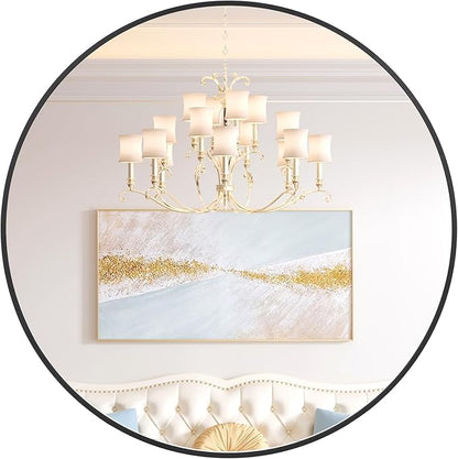 24 Inch Black Round Wall Mirror, Modern Metal Frame for Bathroom, Living Room, Bedroom Decor