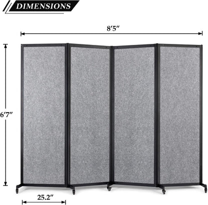 Room Partition,Office Divider,Portable Commercial Screen Dividers,Privacy Partition Separator,Classroom School Dividers, 8'5"L* 6'7"H,4 Panel,Light Grey