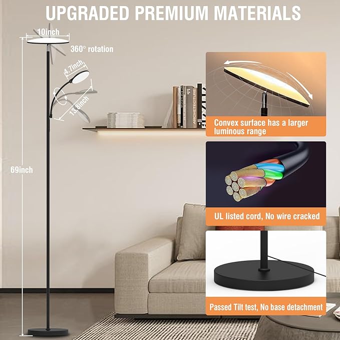 marctronic Floor Lamps for Living Room, 44W/4500LM Super Bright 2 in 1 LED