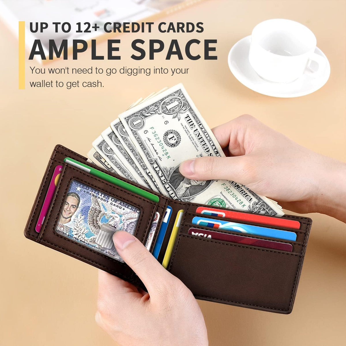 RUNBOX Novelty Wallet for Men Slim 11 Credit Card Holder Slots Leather RFID Blocking Small Thin Men's Wallet Bifold Minimalist Front Pocket Large Capacity Gift Box