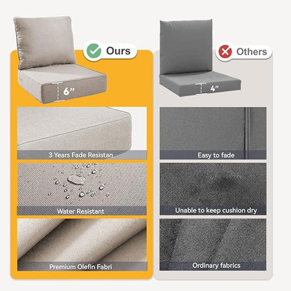 Outdoor Cushion Set for Furniture Patio Furniture, UV Resistant, Water Resistant - 6 Inch Thick Foam Garden Cushions – 22x24 Inch Patio Seat Covers for Chair/Sofa/Couch | Beige | 10-Pack |