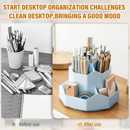 360 Degree Rotation Pen Holder,9 Slots Pencil Holder for Desk,Desk Organizer,Desk Accessories & Workspace Organizers,Apply Office, School, Home（Blue