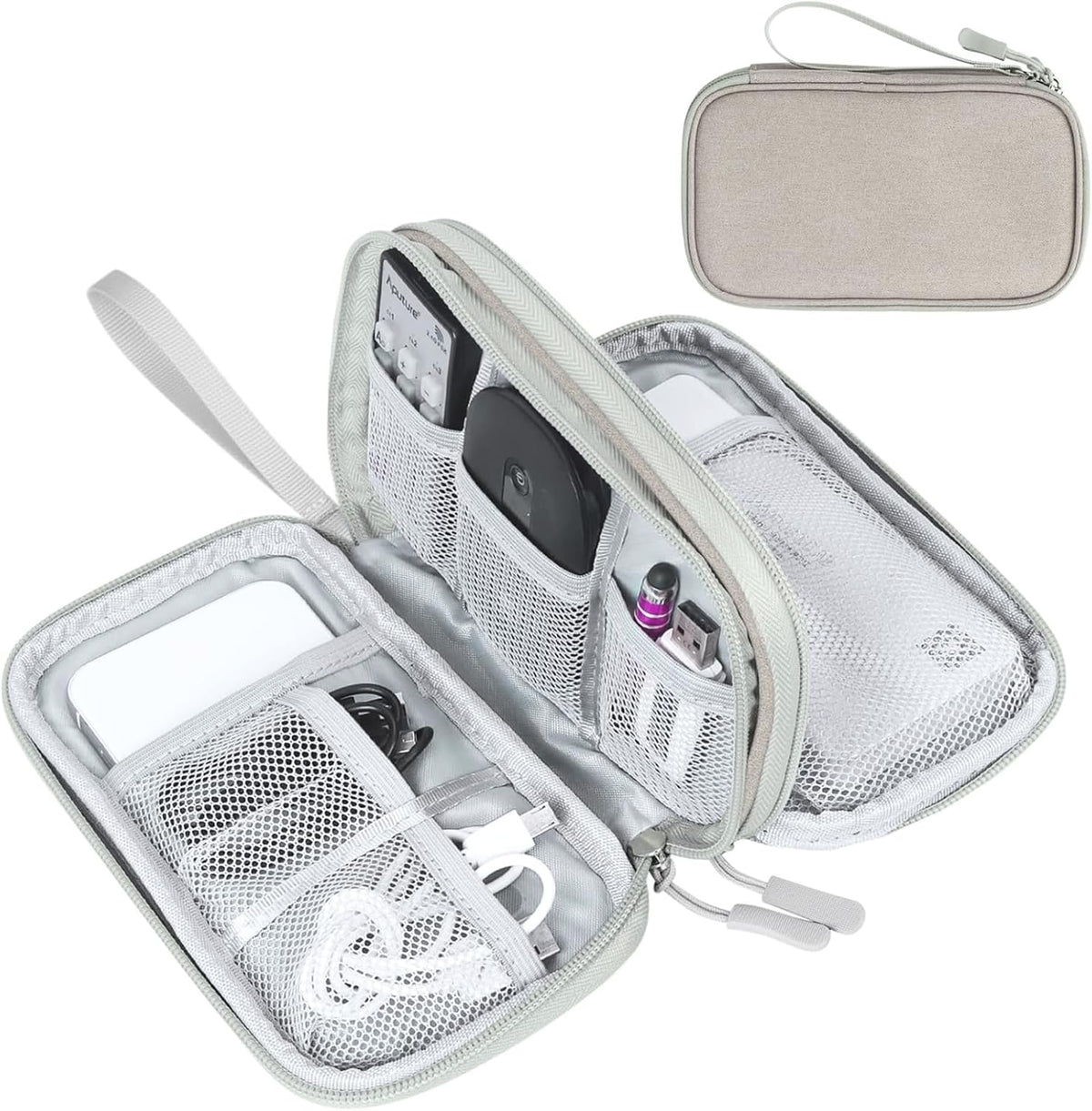 FYY Electronic Organizer, Travel Cable Organizer Bag Pouch Electronic Accessories Carry Case Portable Waterproof Double Layers All-in-One Storage Bag for Cable, Cord, Charger, Phone, Earphone Khaki