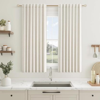 Guken Cream 100% Blackout Curtains 54 Inch Length 2 Panels Set for Living Room Bedroom Back Tab Black Out Linen Drapes Room Darkening Window Curtains 52x54