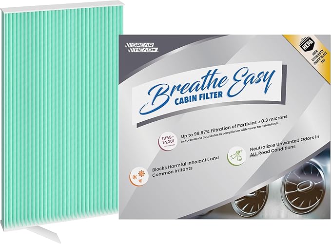 Spearhead HEPA Breathe Easy Cabin Filter, Up to 99.97% Filtration of 0.3 Micron Particles w/No Airflow Reduction (BE-177H)