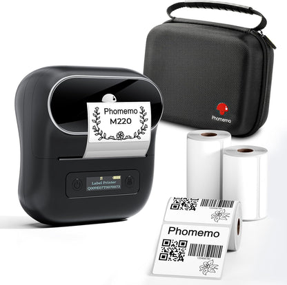 Phomemo Label Maker, M220 Thermal Label Printer, 80mm Portable Bluetooth Barcode Printer Compatible with Andriod/iOS for Home, Office, Small Business, with 3 Packs Label & Case