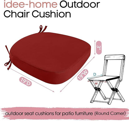 idee-home Outdoor Chair Cushions Set of 4, 19" x 19" x 2" Thick D-Shaped Patio Furniture Outdoor Seat Cushions Waterproof with Ties, Dining Pads