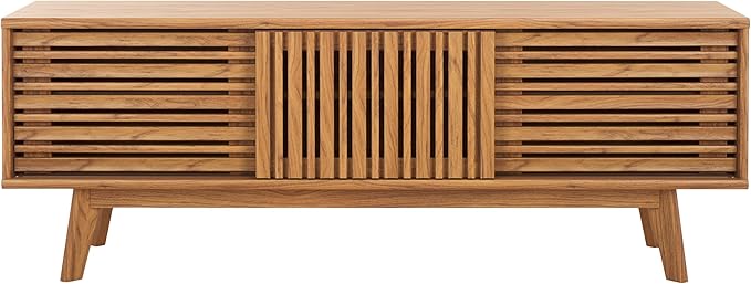SAFAVIEH ESMA TV Stand for up to 65" Flatscreen – Oak Brown, Sliding Doors
