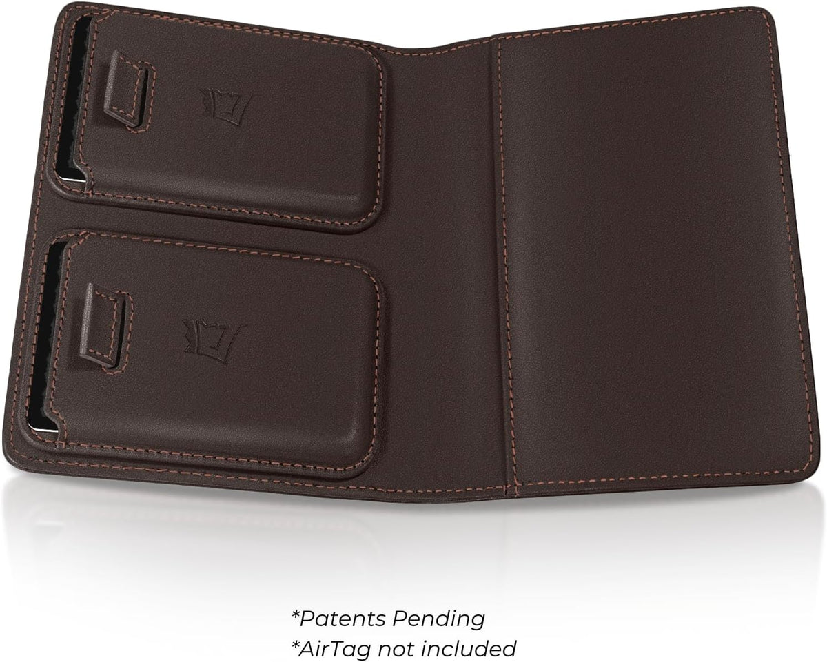 Kings Loot Passport Holder Wallet – RFID Blocking Leather Travel Wallet with Built-in Airtag Holder – Holds 1-6 Cards & Passport – Easy Pull Tab – Slim & Stylish Wallets (Truffle)