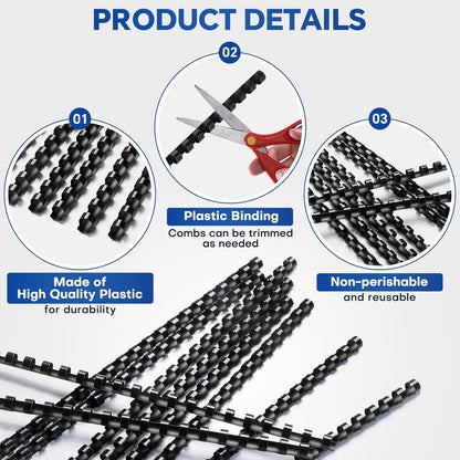 MYFULLY 100 Pack 21 Ring Plastic Comb Binding Spines | 1/4 Inch Diameter, 20 Sheet Capacity, A4, Black Binding Comb (1/4" (20 Sheet Capacity))