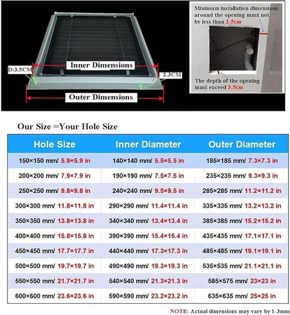 Drywall Access Panel with Filter, Aluminum Air Vent Cover, Removable Shutter, Multiple Sizes (400x400 mm / 15.8"x15.8"), Perfect for Easy Airflow and Maintenance