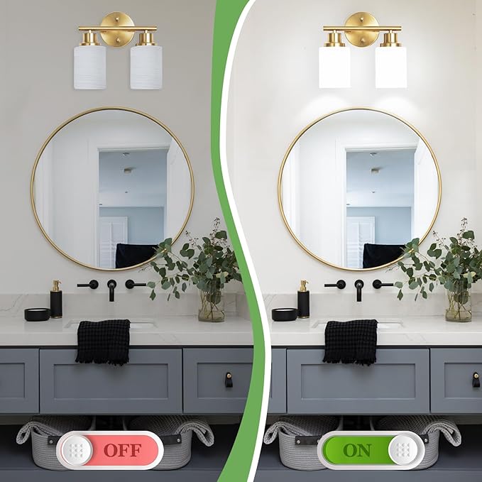 Guliaofo 2-Light Vanity Lights, Brushed Gold Bathroom Light Fixture