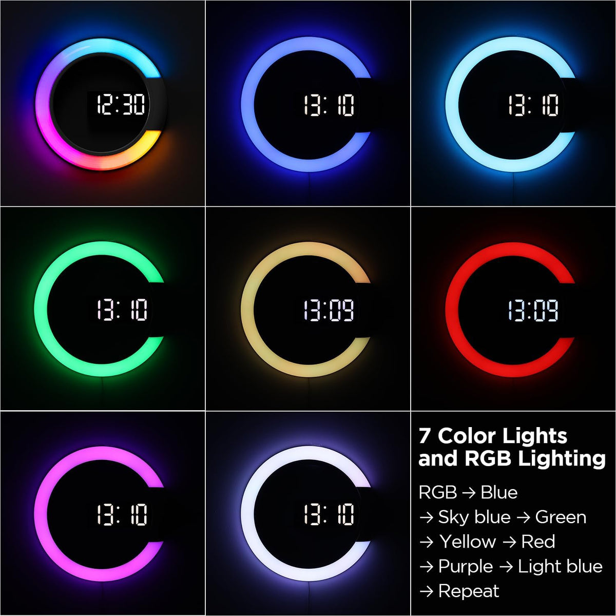 mooas Mood Light LED Silent Digital Wall Clock with Remote, Backlit Nightlight, Modern Digital LED Wall Clock Display Alarm Clock Melody 5 Brightness for Bedroom Living Room