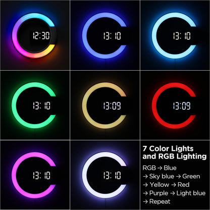 mooas Mood Light LED Silent Digital Wall Clock with Remote, Backlit Nightlight, Modern Digital LED Wall Clock Display Alarm Clock Melody 5 Brightness for Bedroom Living Room