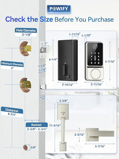 Keyless Entry Door Lock with Handle, APP Control Smart Front Set, Keypad Door with Handle, Keypad Deadbolt Auto Lock, Easy to Install, Bluetooth, Satin Nickel