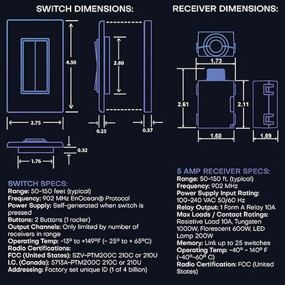 RunLessWire Fan & Light Battery-Free DIY Wireless Light Switch Kit 150ftRF