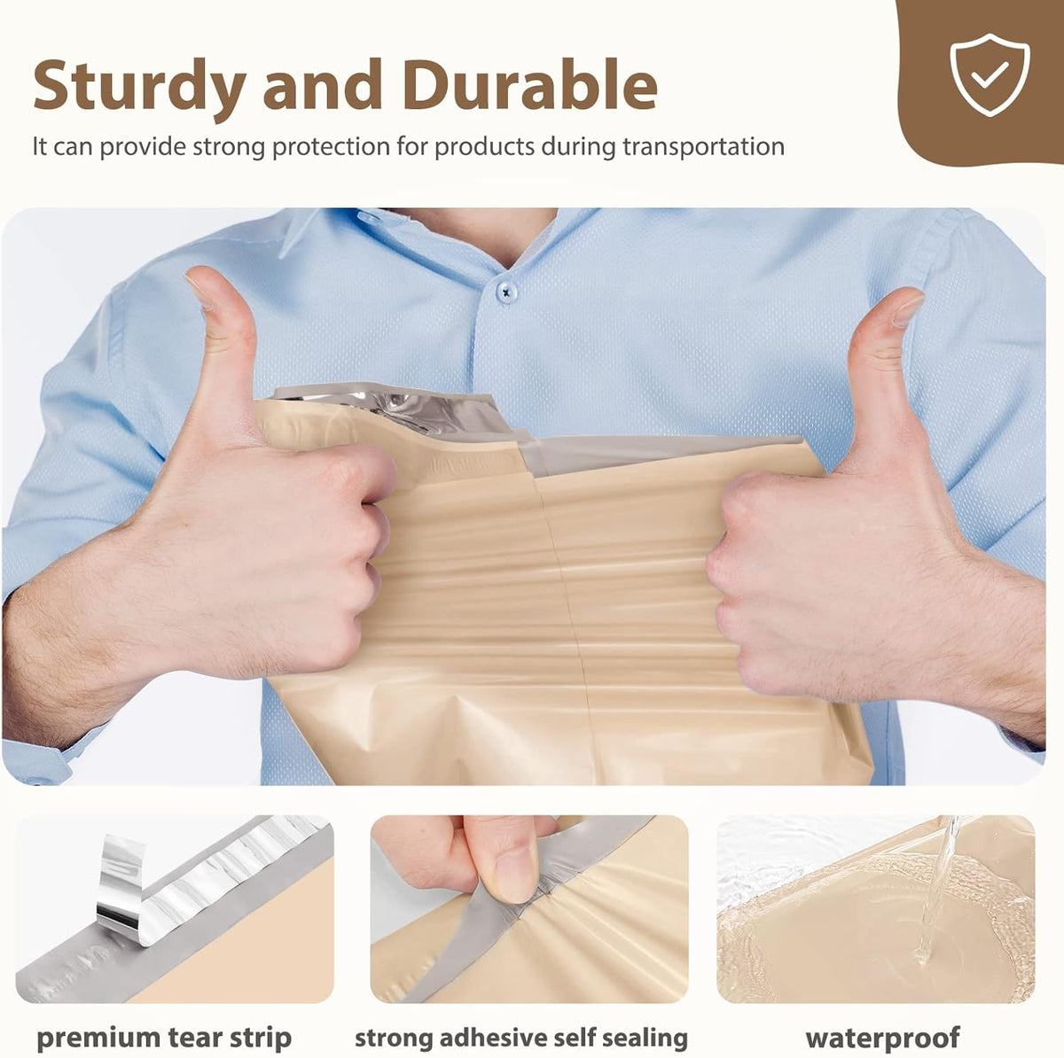 Fuxury Poly Mailers 10x13 Inch 1200 Pcs, Bulk Shipping Bags for Clothing, Strong Adhesive Shipping Envelopes for Small Business Suppliers,Waterproof Mailers Poly Bags Mailing Envelopes Beige