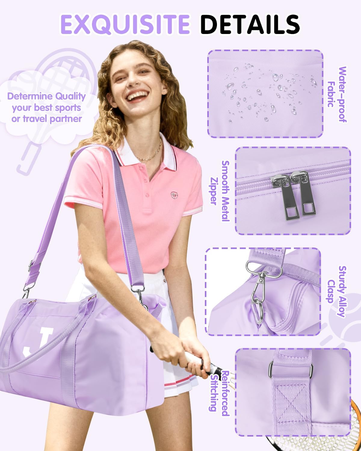 Daughter Niece Gifts for Teen Girl Kids, Initial Travel Duffel Bag Sports Gym Bag Personalized Gifts Weekender Bag，Monogram Overnight Bag Cute Dance Bag Birthday Bridesmaid Gifts for Women(Purple, J)