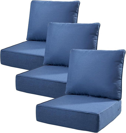 6" Thick Outdoor Cushions 22x24x6, 3-Set Deep Seat Patio Cushions with Removable Cover, Waterproof & Fade Resistant Replacement for Wicker Chair, Loveseat, Sofa - Blue