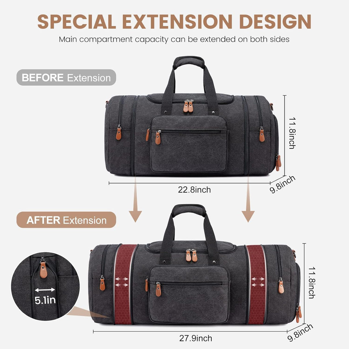 Sucipi Canvas Travel Duffel Bag for Men, Weekend Overnight Bag with Shoe Compartment and Toiletry Bag, Carry-On for Airplanes, Dark Grey