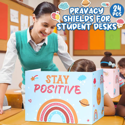 Honoson 24 Pcs Bulk Inspirational Privacy Folders for Students Cardboard Test Privacy Boards Motivational Words Desk Dividers Shield for Classroom School Study Supplies, 6 Styles (Boho)