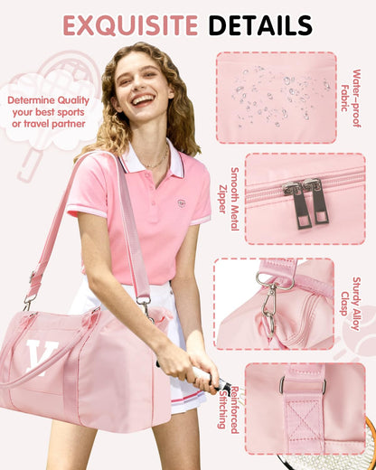 Initial Travel Duffel Bag Sports Gym Bag for Girls Teen Birthday Gifts,Pink Personalized Weekender Bag Carry On Tote Bags for Women Men,Waterproof Overnight Luggage Bag with Trolley Sleeve(Letter V)