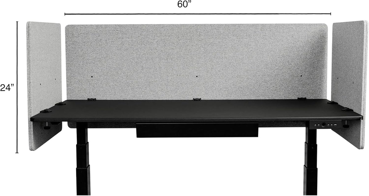 Stand Up Desk Store ReFocus Clamp-on Acoustic Desk Divider Privacy Panel That Reduces Noise and Visual Distractions (Cool Gray, 59" x 23.6", 23.6" x 23.6", & 23.6" x 23.6")