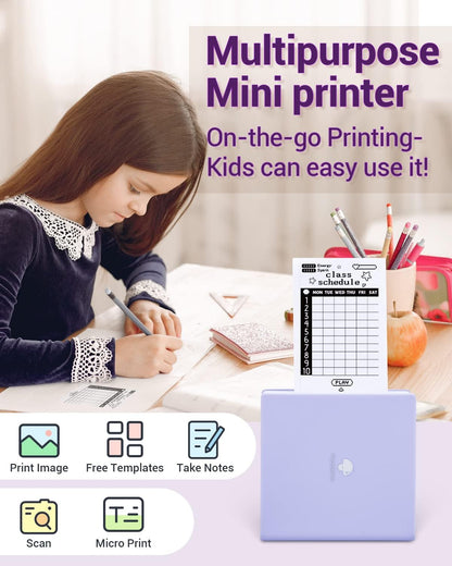 Phomemo Mini Sticker Printer- Mini Printer Sticker Maker Machine M02, Print Pods Suitable for Creative DIY, Diaries, Photos, Study Notes, Portable Thermal Inkless Label Maker for Home/Travel, Purple