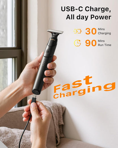 [2025 Upgraded] Body & Nose Hair Trimmer Kit, [All-in-One] Travel Beard Electric Shaver for Men, USB-C Fast Charging, Rechargeable Painless Razor Cordless Waterproof Wet/Dry, Black(Solo)