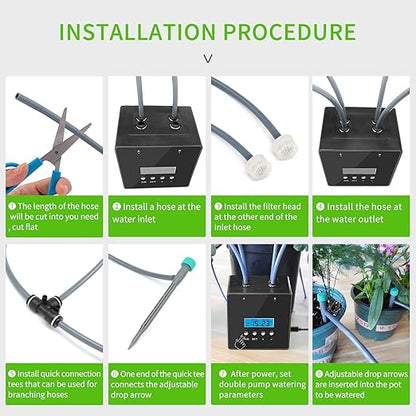 Automatic Plant Waterer Indoor, Indoor Plant Watering Devices with 2 self-Priming Pump, Automatic drip Irrigation kit with 20 Adjustable droppers， self Watering System, programmable Timer