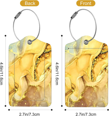 2Pack Luggage Tags for Suitcases, Cute Unique Pu Leather Cruise Luggage Tag with Privacy Cover ID Label Address Card and Metal Ring Suitable for Women Men Kids Travel Bag Golden Marble