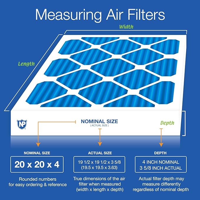 Nordic Pure 20x20x4 (Actual Size: 19 1/2 x 19 1/2 x 3 5/8) Pleated MERV 7 Air Filters 6 Pack
