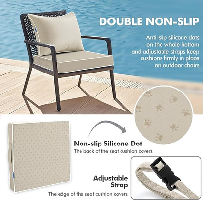 MIULEE Beige Outdoor Seat Cushion 24x24 Inch Waterproof & 3 Year Fade Resistant Deep Seat and Back Cushion for Patio Furniture Chair Sofa Couch with Handle and Adjustable Straps