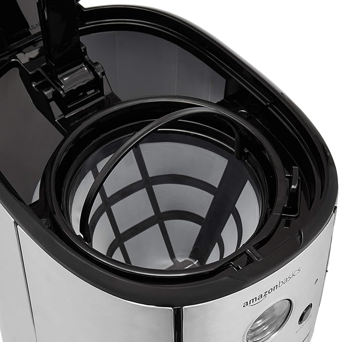 Amazon Basics Programmable Coffeemaker with Carafe and Reusable Filter, Stainless Steel, 12 Cups, Black