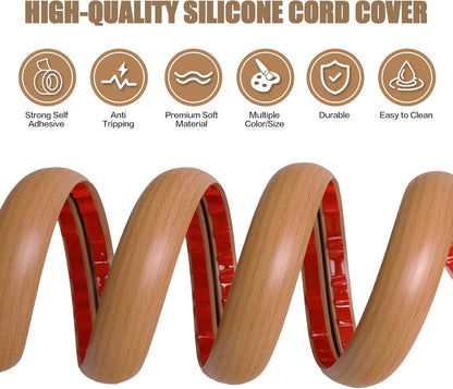 Floor Cord Cover Self Adhesive Cord Hider,20FT Cable Management, Extension Strip Protector for Wires, Prevent Cable Trips for Offices, Gyms, Exhibitions Cavity:0.47"(W) x 0.35"(H) Brown Wood