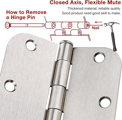 42 Pack Rounded Door Hinges Brushed Nickel 3.5 inch x 3-1/2", 5/8" Radius Heavy