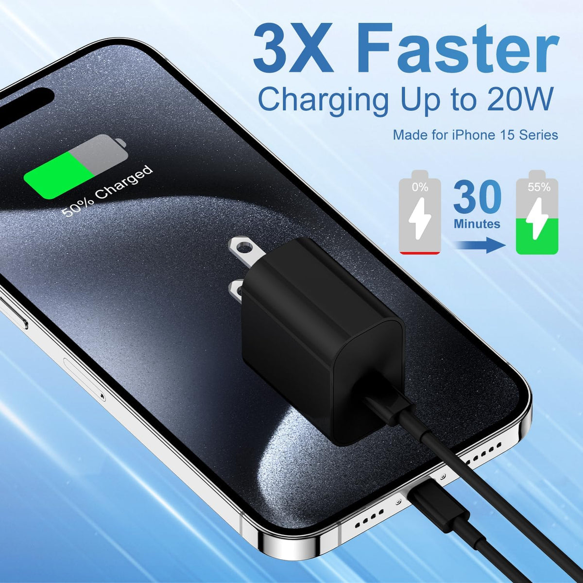 iPhone 16 15 Fast Charger and 10ft Type C to C Cable Cord Long,20W USB C Charging Block for Apple iPhone 16 Pro/16 Plus/15 Pro Max/15/iPad Wall Plug Power Adapter Cube Brick 12.9/11/Air 4th/6 Gen/Mini