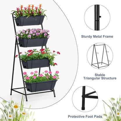4 Tier Vertical Garden Planter Herb Garden Planter Outdoor Planters for Outdoor Plants Standing Vertical Raised Garden Bed Tiered Garden Vegetable Planter with Drainage Holes (Grey)