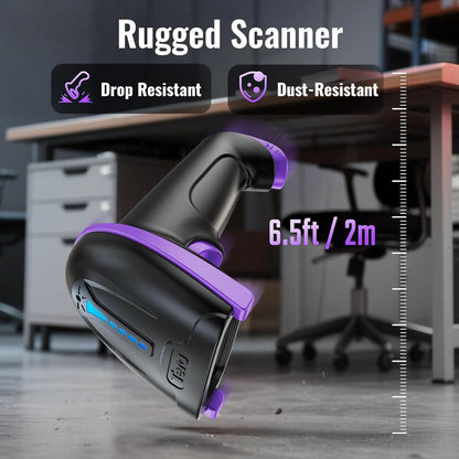 Tera Barcode Scanner Wireless Versatile 2-in-1 (2.4Ghz Wireless+USB 2.0 Wired) with Battery Level Indicator, 328 Feet Transmission Distance Rechargeable 1D Laser Bar Code Reader Handheld 5100 Purple