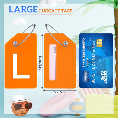 8 Pcs Initial Letter A-Z Luggage Tags Silicone Suitcase Instrument Tag with Name Card and Stainless Steel Loop(Letter L,Colorful)