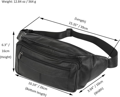 Genuine Leather Fanny Pack/Waist Bag/Organizer with Adjustable Belt, Multiple Pockets For Men and Women