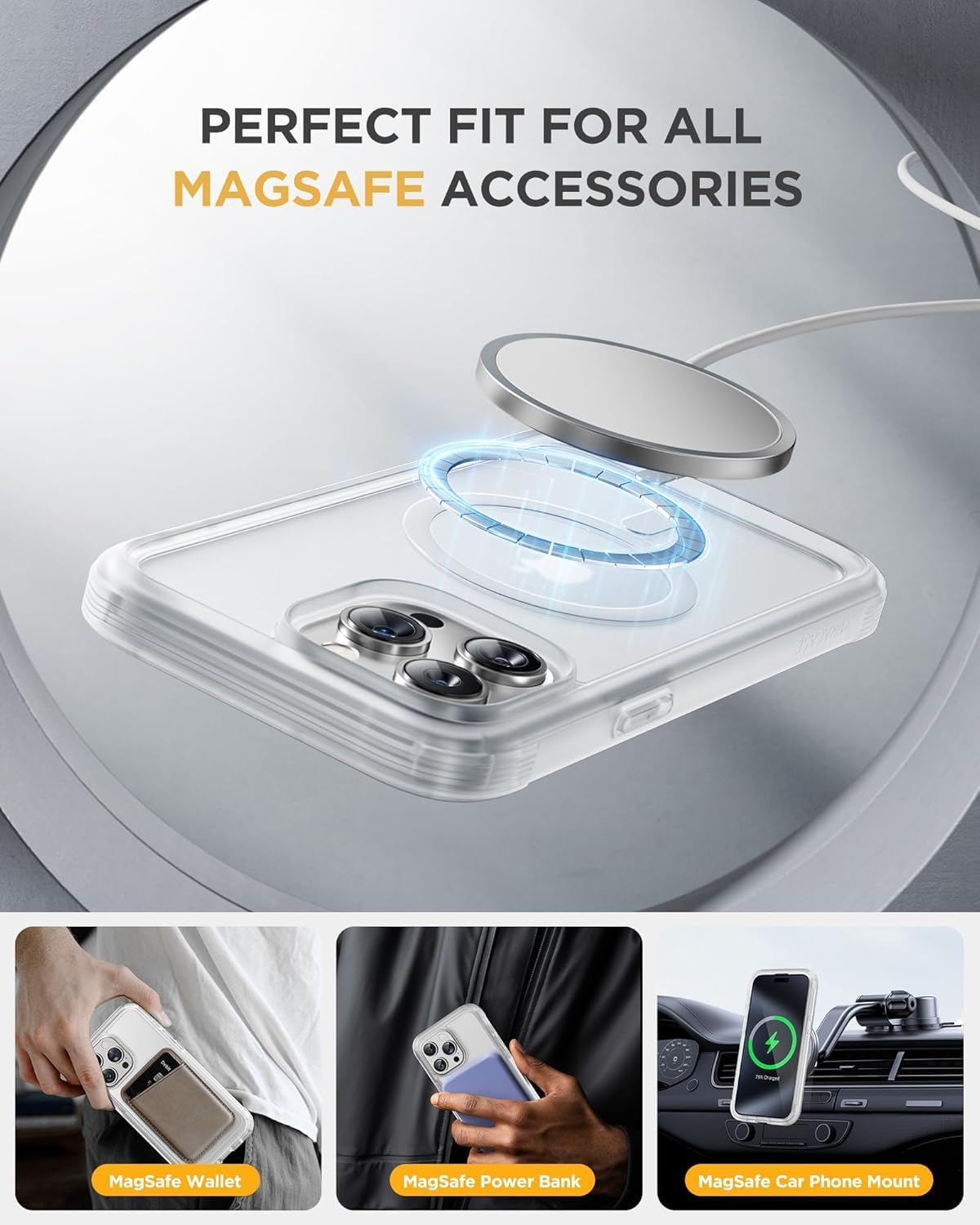 Miracase Magnetic for iPhone 12 Pro Max Case [Compatible with MagSafe] Full-Body Phone case with Built-in Glass Screen Protector& Camera Protector, Military Drop Proof 12 Pro Max Cover, Matte Clear