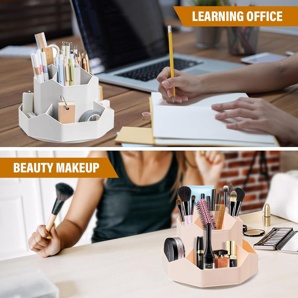 360 Degree Rotation Pen Holder,9 Slots Pencil Holder for Desk,Desk Organizer,Desk Accessories & Workspace Organizers,Apply Office, School, Home（Grey