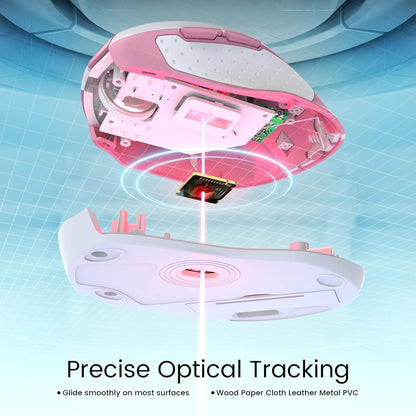 D-09 Wireless Mouse for Laptop - Ergonomic Plus Computer USB Cordless Mice, Ergo Grips, Lightspeed 5-Level 2400 DPI, 16 Months Battery, Portable for PC Mac Chromebook, 6 Button, Flamingo Pink