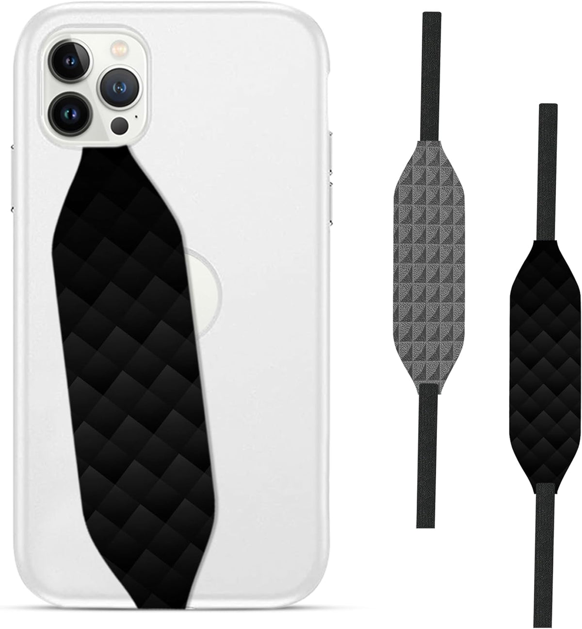 Phone Grip Strap - Reversible Finger Holder for Phone Back, Customizable Anti-Slip Design, Wireless Charging Compatible Detachable Holder for iPhone - Knurled Black