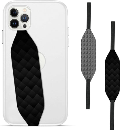 Phone Grip Strap - Reversible Finger Holder for Phone Back, Customizable Anti-Slip Design, Wireless Charging Compatible Detachable Holder for iPhone - Knurled Black
