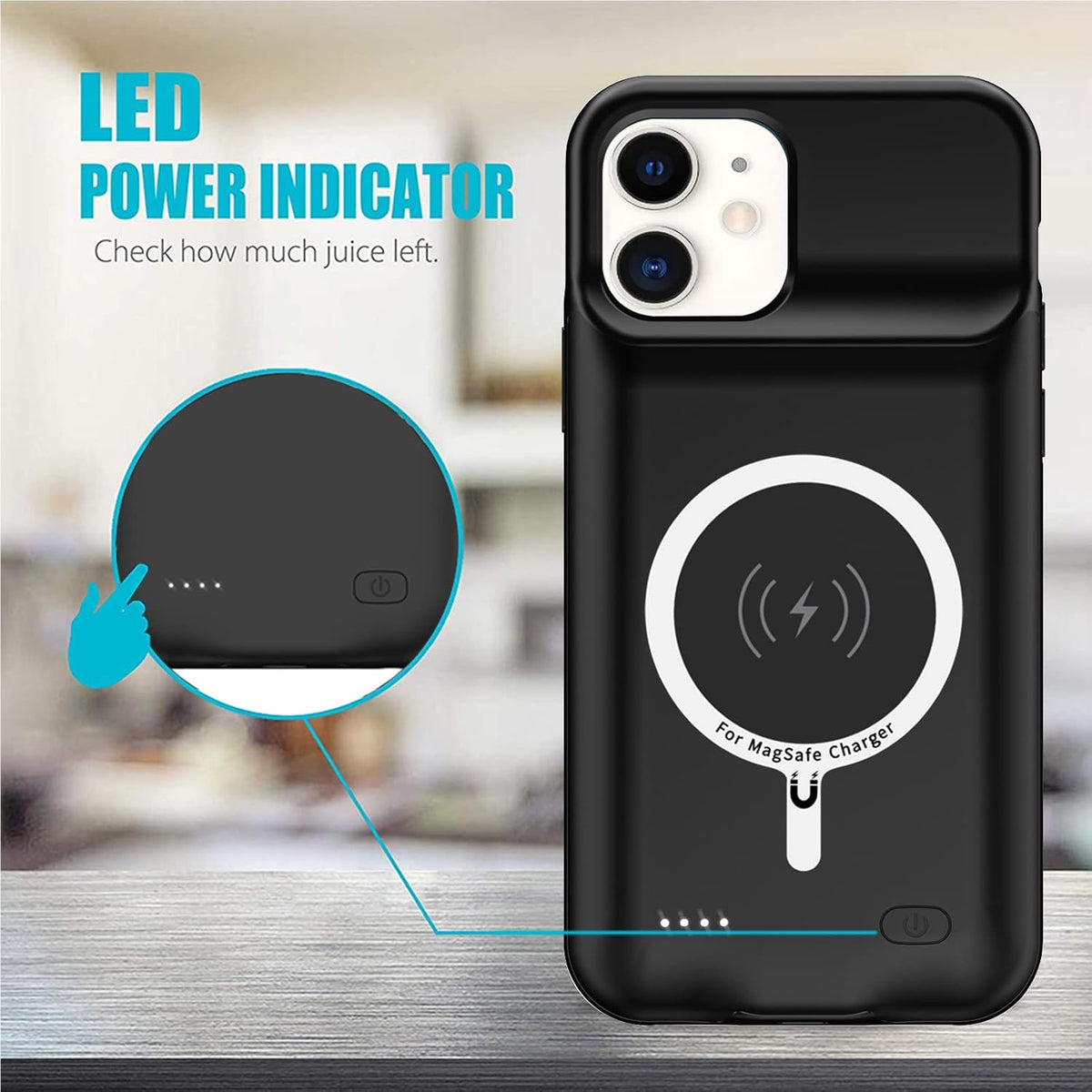 Battery Case for iPhone 11, 10000mAh High Capacity Portable Charger Case Rechargeable Smart Battery Pack Charging Case with Wireless Charging Support Carplay Compatible for iPhone 11 (6.1 inch)-Black