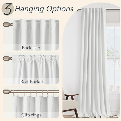 Guken White 100% Blackout Curtains 132 Inch Length 2 Panels Set for Living Room Bedroom Back Tab Thermal Insulated Black Out Linen Drapes Room Darkening Window Curtains